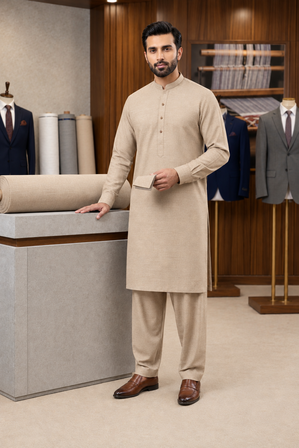 Majestic Wash & Wear Suit-BEIGE-MW005